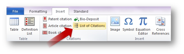 Insert List of citations